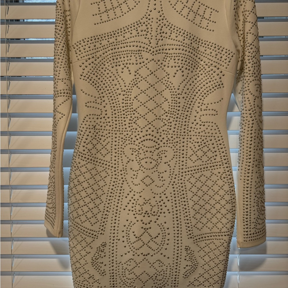 Windsor Cream Studded Long-Sleeve Bodycon Dress